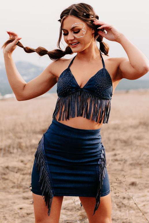 donkere denim elk excuus tweedelige rok met franjes NanaMacs HPTT1577