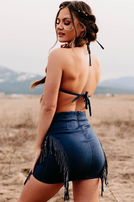 donkere denim elk excuus tweedelige rok met franjes NanaMacs HPTT1577