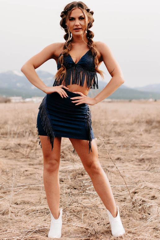 donkere denim elk excuus tweedelige rok met franjes NanaMacs HPTT1577