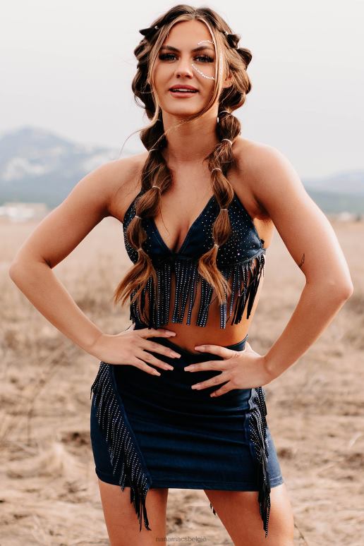 donkere denim elk excuus tweedelige rok met franjes NanaMacs HPTT1577