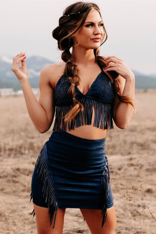 donkere denim elk excuus tweedelige rok met franjes NanaMacs HPTT1577