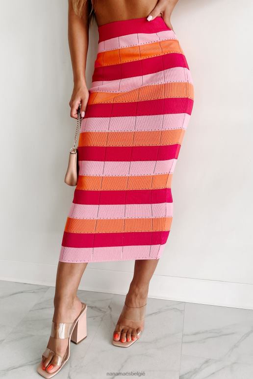 fuchsia multi love rush gestreepte gebreide tweedelige set NanaMacs HPTT780