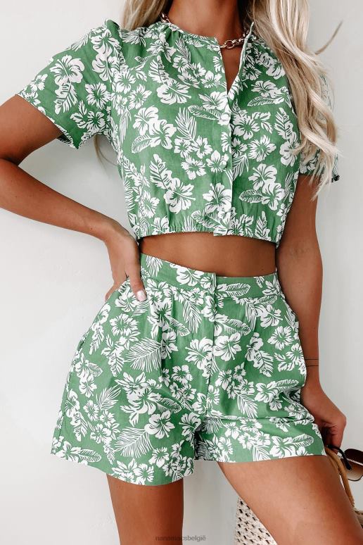 groen Wit luau chique tweedelige set met tropische bloemen NanaMacs HPTT776