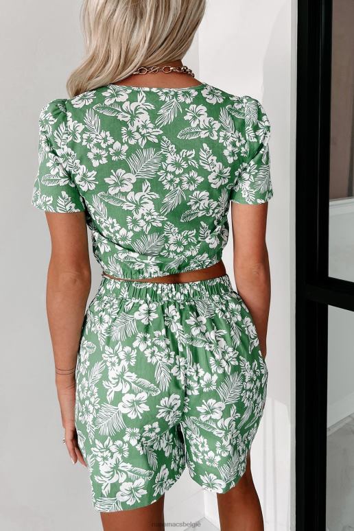 groen Wit luau chique tweedelige set met tropische bloemen NanaMacs HPTT776