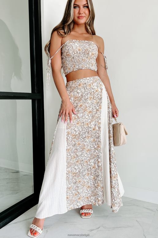 ivoor multi santorini flaneert gebloemde crop top maxi rok set NanaMacs HPTT756