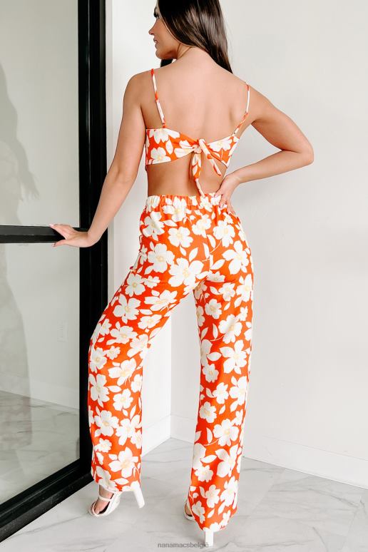 koraal combi op het punt te bloeien gebloemde crop top broek set NanaMacs HPTT1128