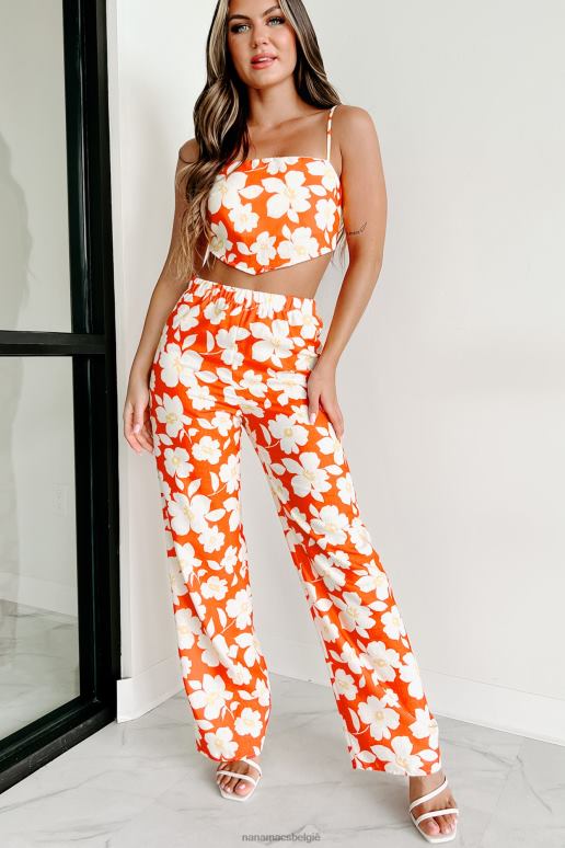 koraal combi op het punt te bloeien gebloemde crop top broek set NanaMacs HPTT1128