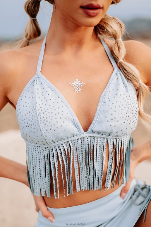 licht denim elk excuus tweedelige rok met franjes NanaMacs HPTT1173