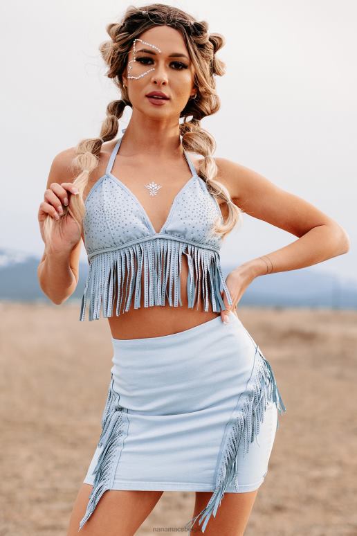 licht denim elk excuus tweedelige rok met franjes NanaMacs HPTT1173