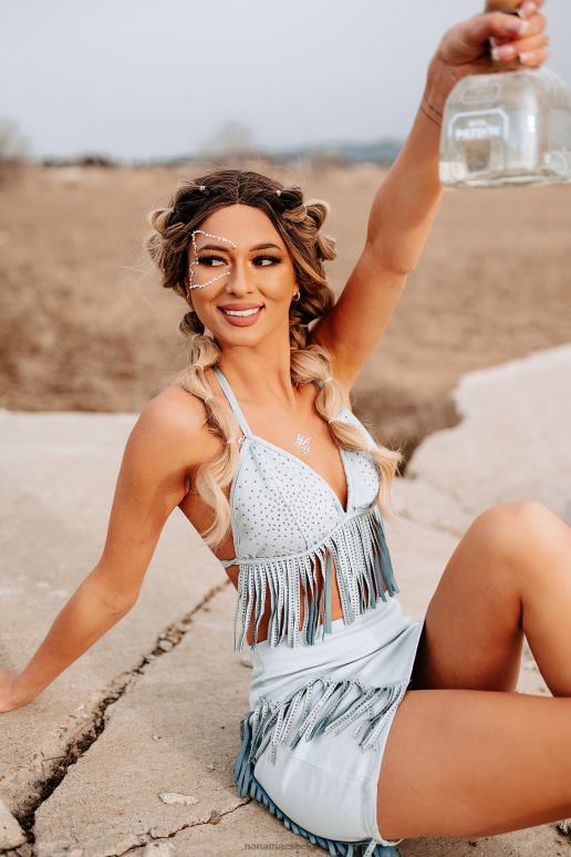 licht denim elk excuus tweedelige rok met franjes NanaMacs HPTT1173