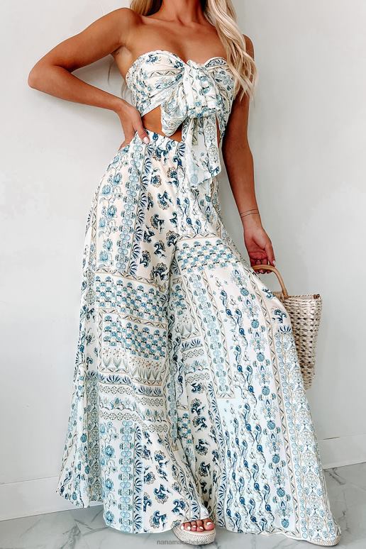 licht zand/blauw eiland honing crop top broek set met bloemenprint NanaMacs HPTT1121