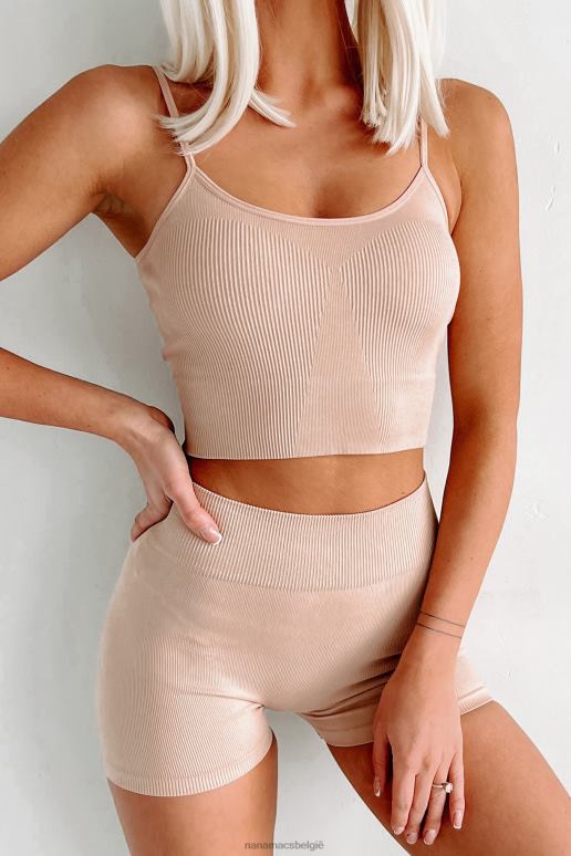 naakt mijn dag open houden naadloze geribbelde set NanaMacs HPTT1154