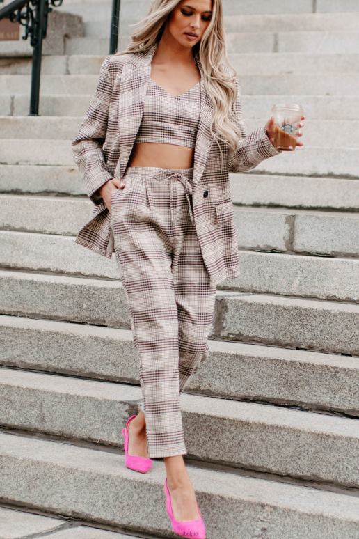 roze combi maak het duidelijk met een legale geruite driedelige blazerset NanaMacs HPTT1647