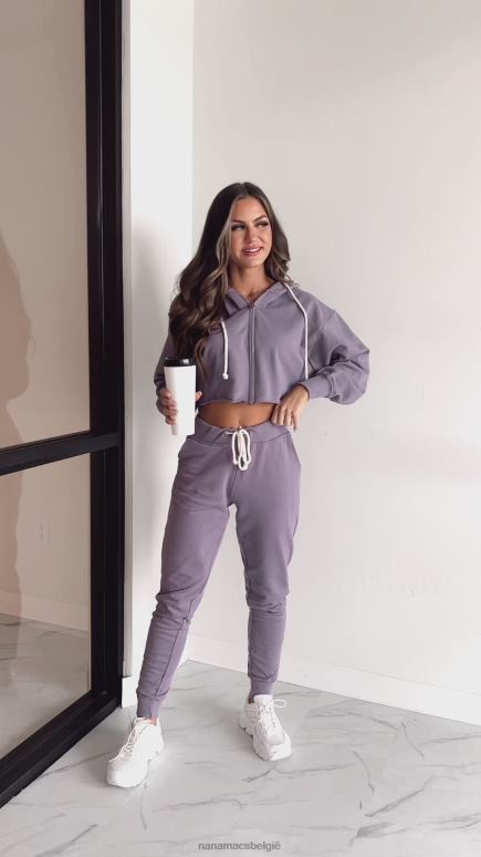 stoffig paars comfortabel coole crop hoodie-joggingset met rits aan de voorkant NanaMacs HPTT617