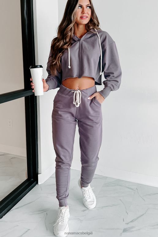 stoffig paars comfortabel coole crop hoodie-joggingset met rits aan de voorkant NanaMacs HPTT617
