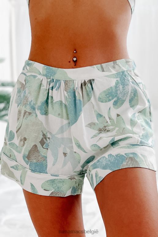 wit/munt bladeren in de wind linnen tweedelige set met tropische print NanaMacs HPTT1658