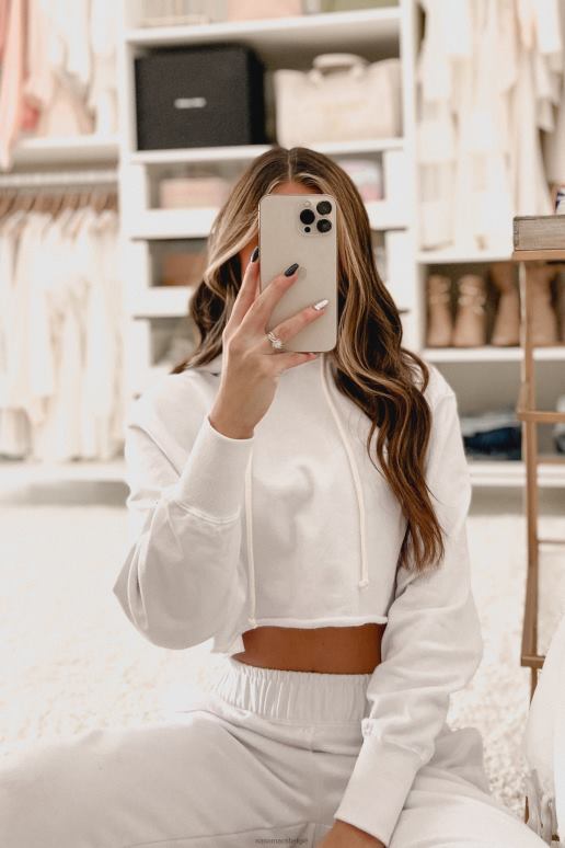 wit weekend chilling katoenen badstof tweedelige set NanaMacs HPTT1670