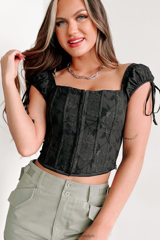 zwart haak lijn sinker bloemen korset top NanaMacs HPTT143