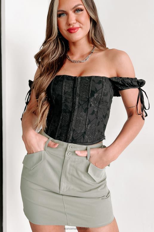 zwart haak lijn sinker bloemen korset top NanaMacs HPTT143