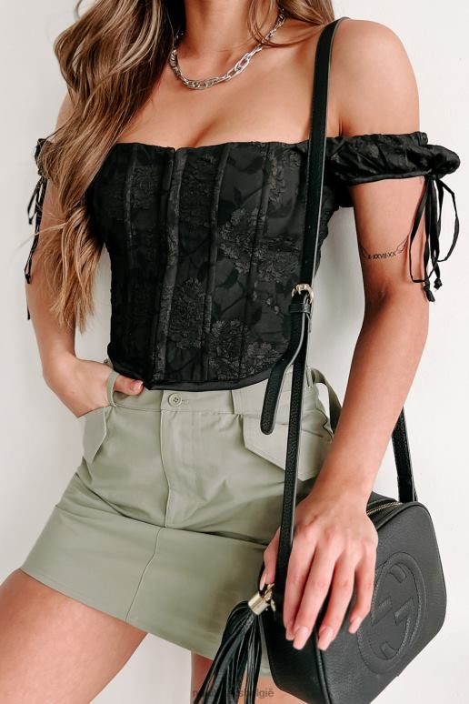 zwart haak lijn sinker bloemen korset top NanaMacs HPTT143