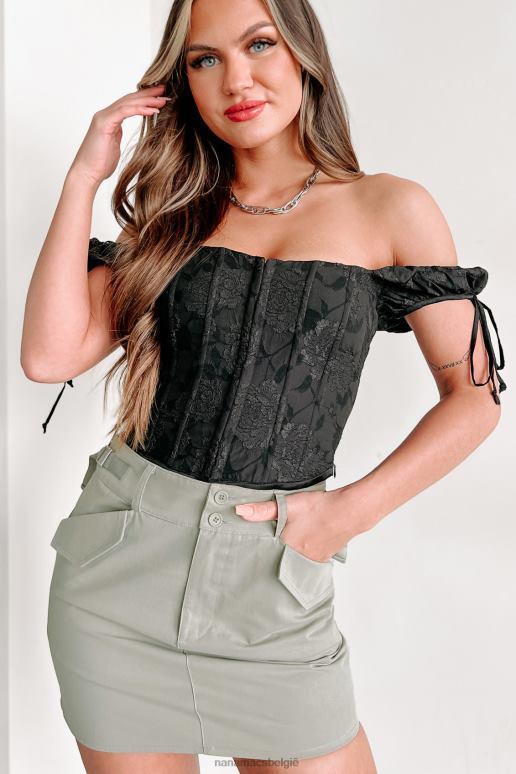 zwart haak lijn sinker bloemen korset top NanaMacs HPTT143