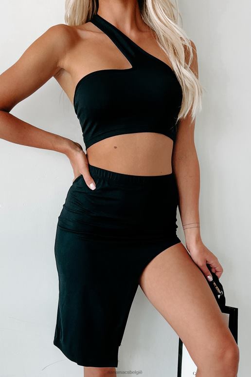 zwart immaculate vibes asymmetrische crop top rok tweedelige set NanaMacs HPTT28