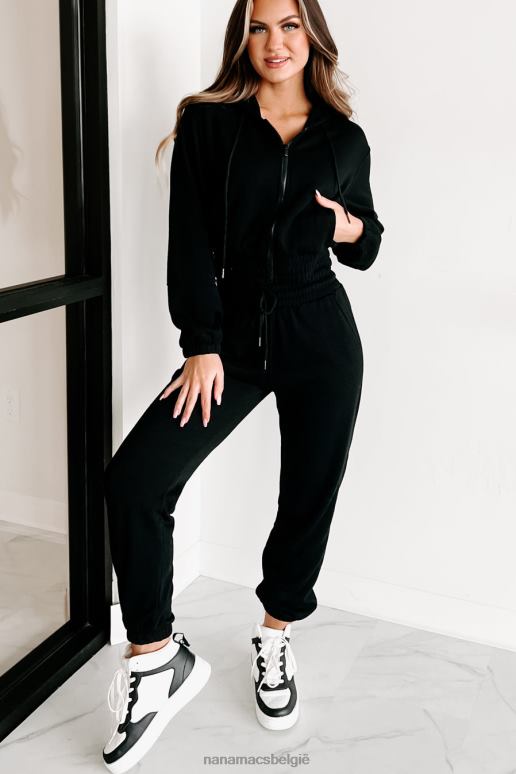 zwart just playing around joggingbroek met capuchon en rits NanaMacs HPTT893