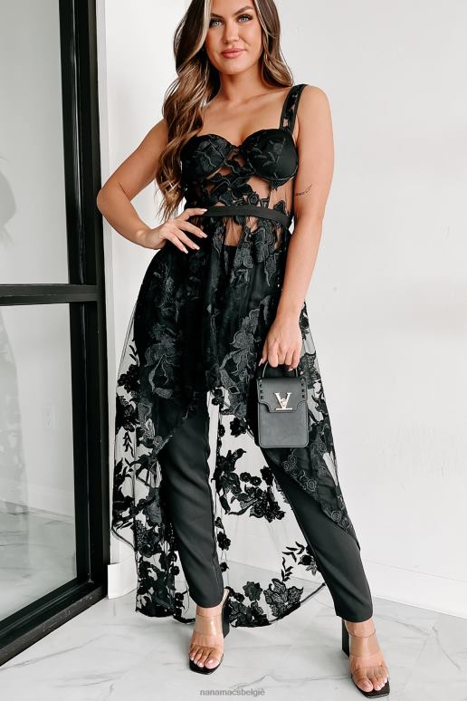 zwart miljoen dollar gedachten bloemen applique tweedelige broek set NanaMacs HPTT90