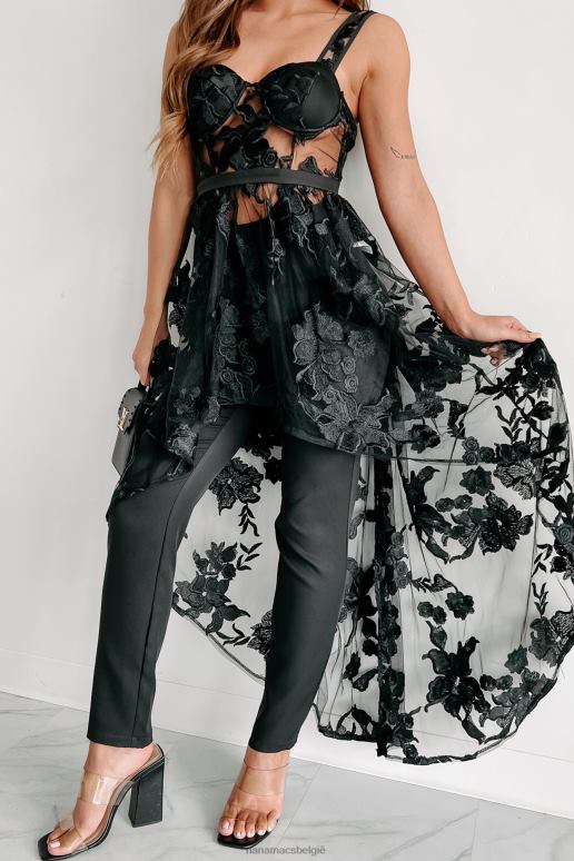 zwart miljoen dollar gedachten bloemen applique tweedelige broek set NanaMacs HPTT90