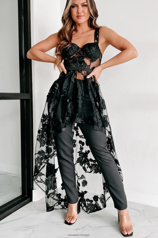 zwart miljoen dollar gedachten bloemen applique tweedelige broek set NanaMacs HPTT90