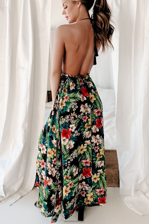 zwart multi ergens op vakantie bloemenprint tweedelige korte set NanaMacs HPTT1582