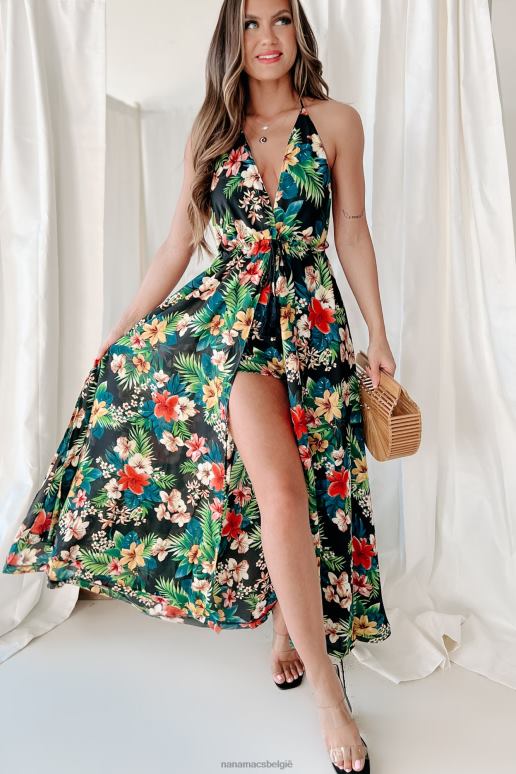 zwart multi ergens op vakantie bloemenprint tweedelige korte set NanaMacs HPTT1582