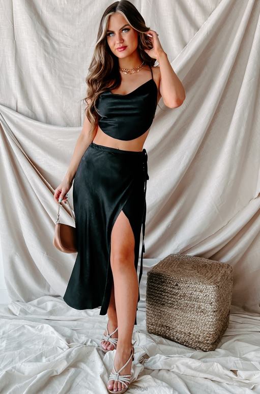 zwart op één voorwaarde tweedelige satijnen rokset NanaMacs HPTT1636