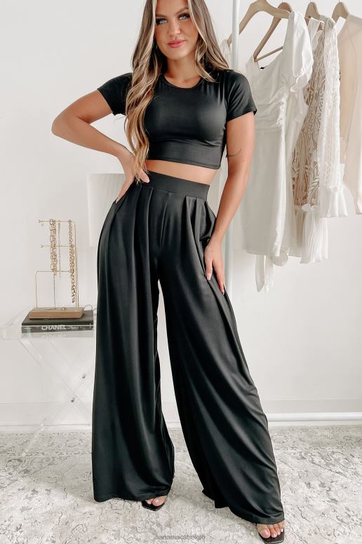 zwart soul mates solid crop tee palazzo broek set NanaMacs HPTT786