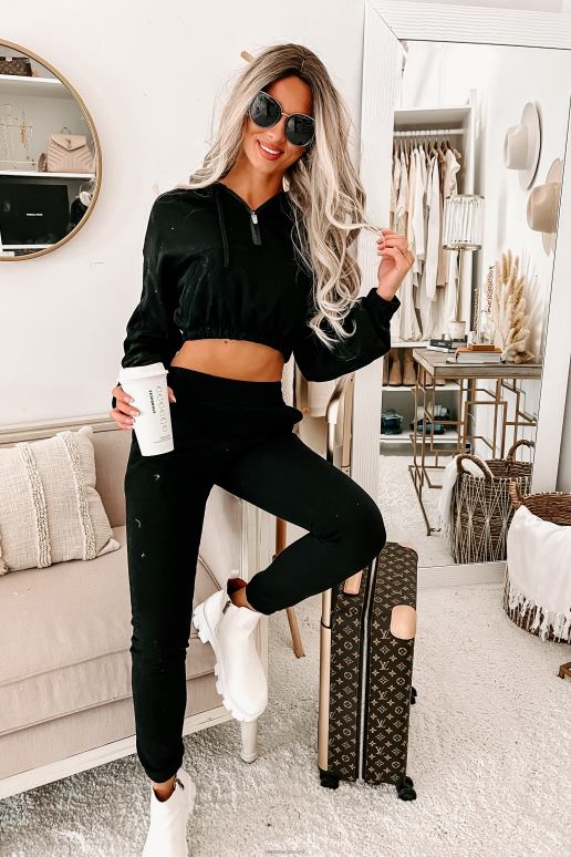 zwart tweedelige set met extreme flex-joggingbroek met capuchon NanaMacs HPTT980