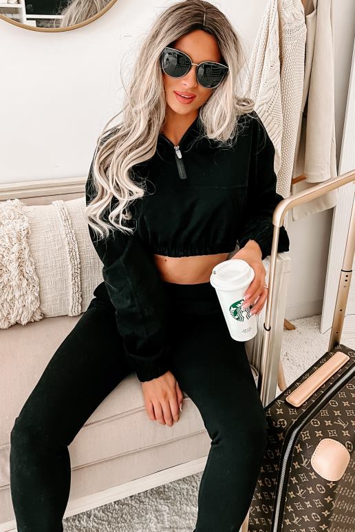 zwart tweedelige set met extreme flex-joggingbroek met capuchon NanaMacs HPTT980