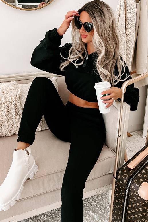 zwart tweedelige set met extreme flex-joggingbroek met capuchon NanaMacs HPTT980