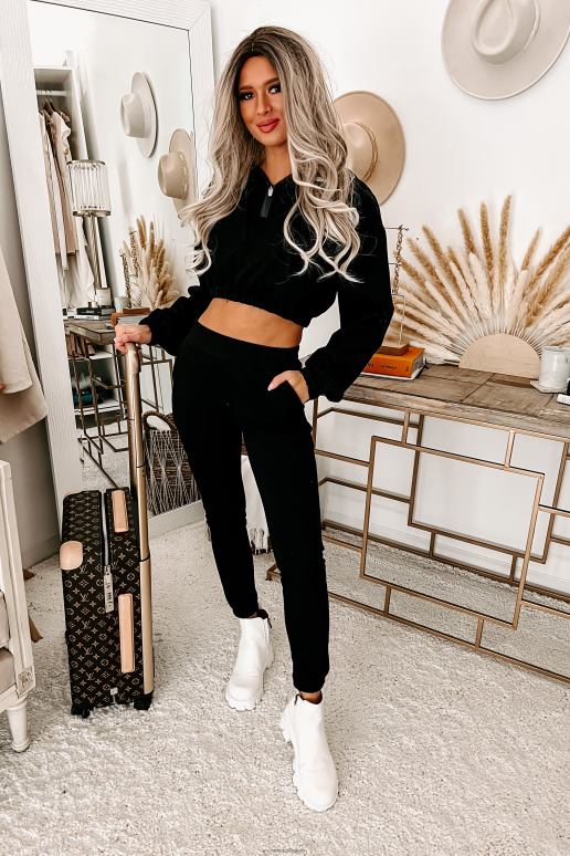 zwart tweedelige set met extreme flex-joggingbroek met capuchon NanaMacs HPTT980