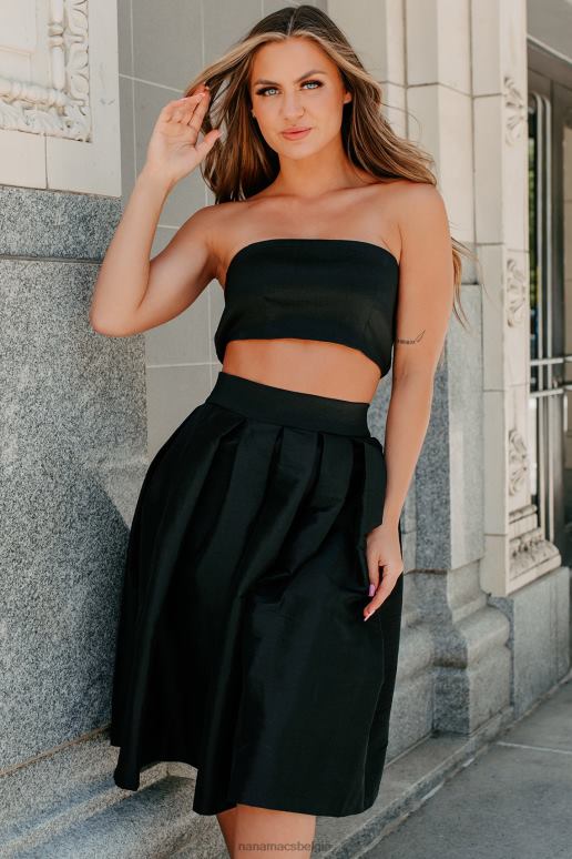 zwart vonken geruchten geplooide midi rok crop top set NanaMacs HPTT1118