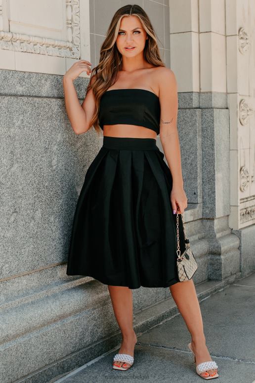 zwart vonken geruchten geplooide midi rok crop top set NanaMacs HPTT1118