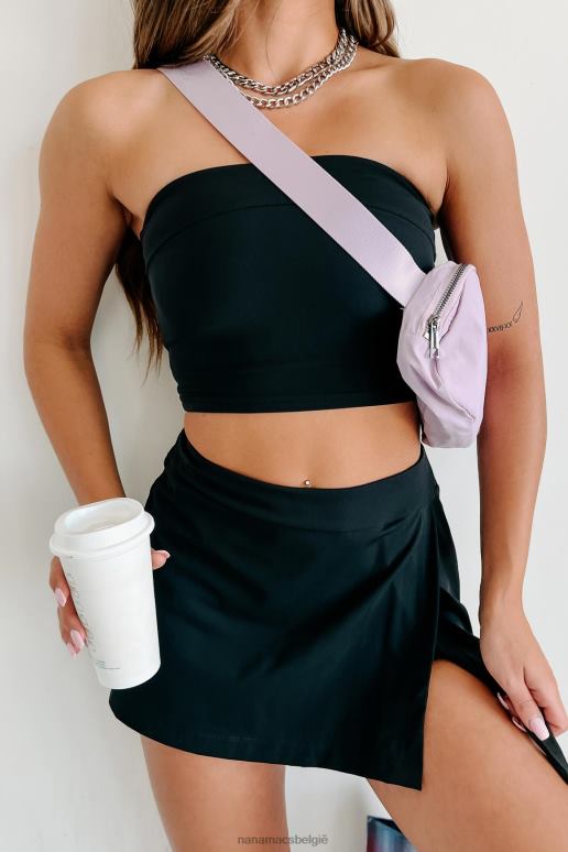 zwart winning shot tube top actieve rok tweedelige set NanaMacs HPTT1559