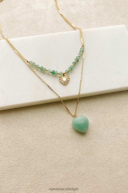 goud harten groen met afgunst stenen charme ketting NanaMacs HPTT4178