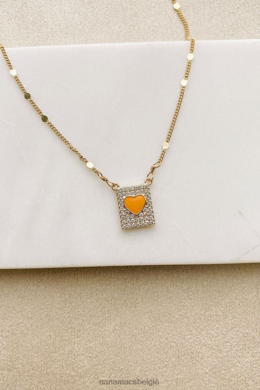 oranje/goud hart je strass hart charme ketting NanaMacs HPTT4108