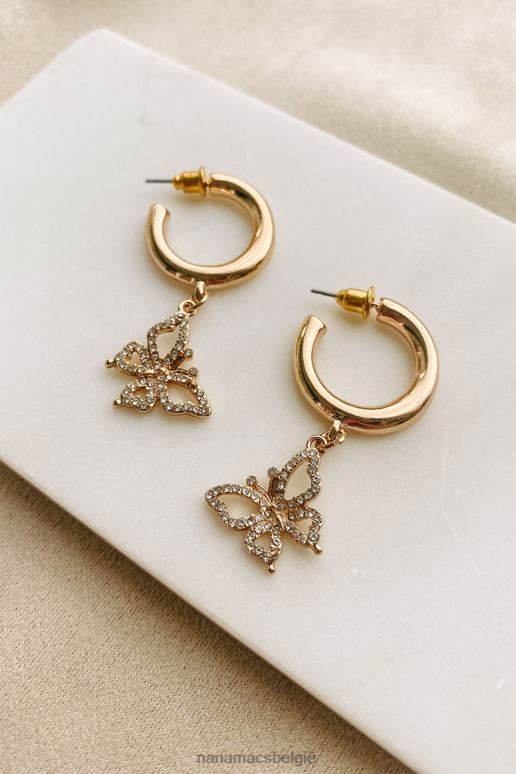 goud fladderende oorbel met vlinderbedel NanaMacs HPTT4341