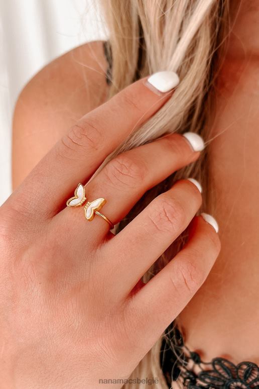 goud/wit fladderen door vlinder verstelbare ring NanaMacs HPTT4442