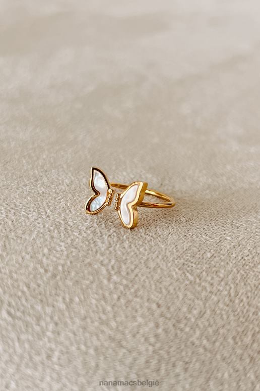 goud/wit fladderen door vlinder verstelbare ring NanaMacs HPTT4442