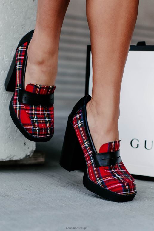 rode plaid Princeton loafers met hak en plateauzolen NanaMacs HPTT3977