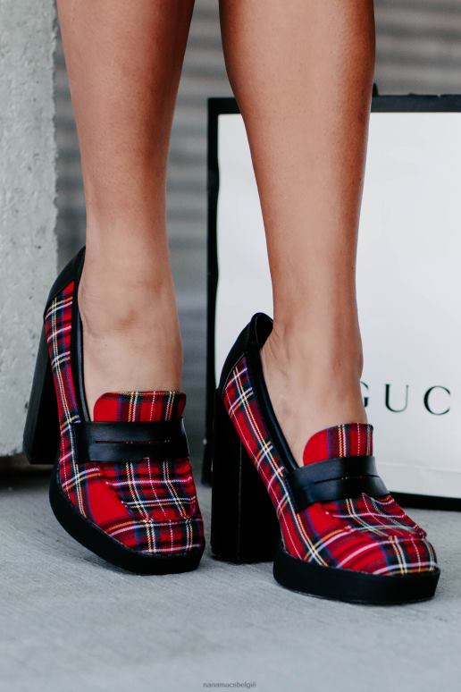 rode plaid Princeton loafers met hak en plateauzolen NanaMacs HPTT3977