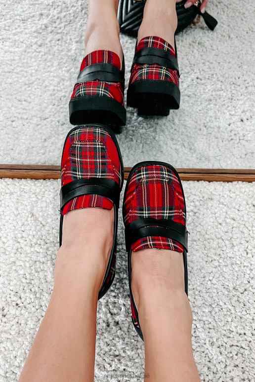 rode plaid Princeton loafers met hak en plateauzolen NanaMacs HPTT3977