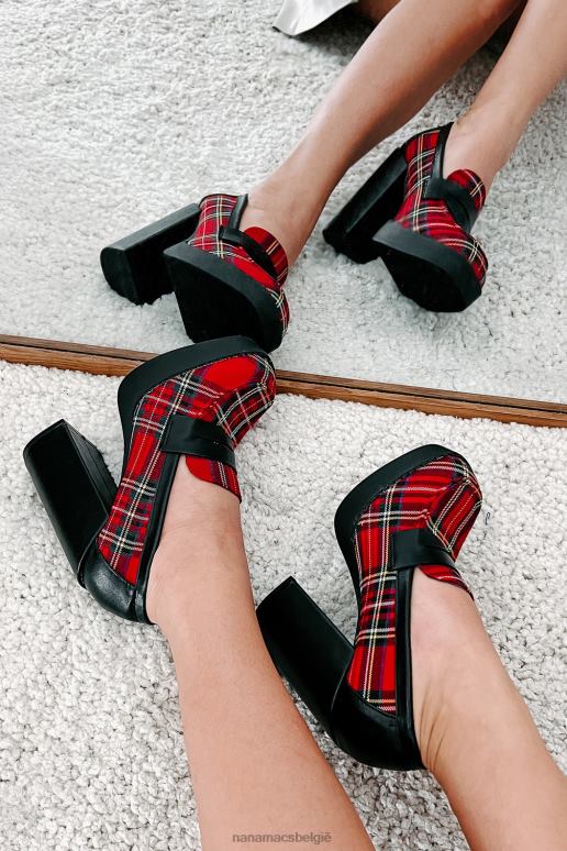 rode plaid Princeton loafers met hak en plateauzolen NanaMacs HPTT3977